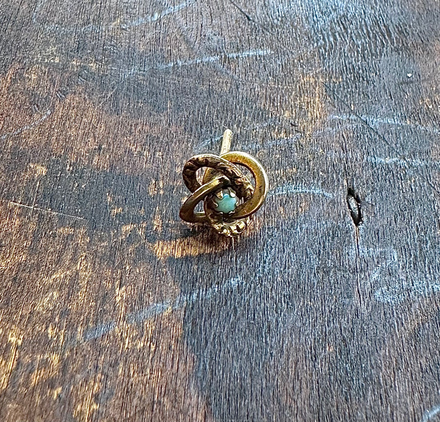 Antique Gold Opal Lovers Knot Single Stud Earring