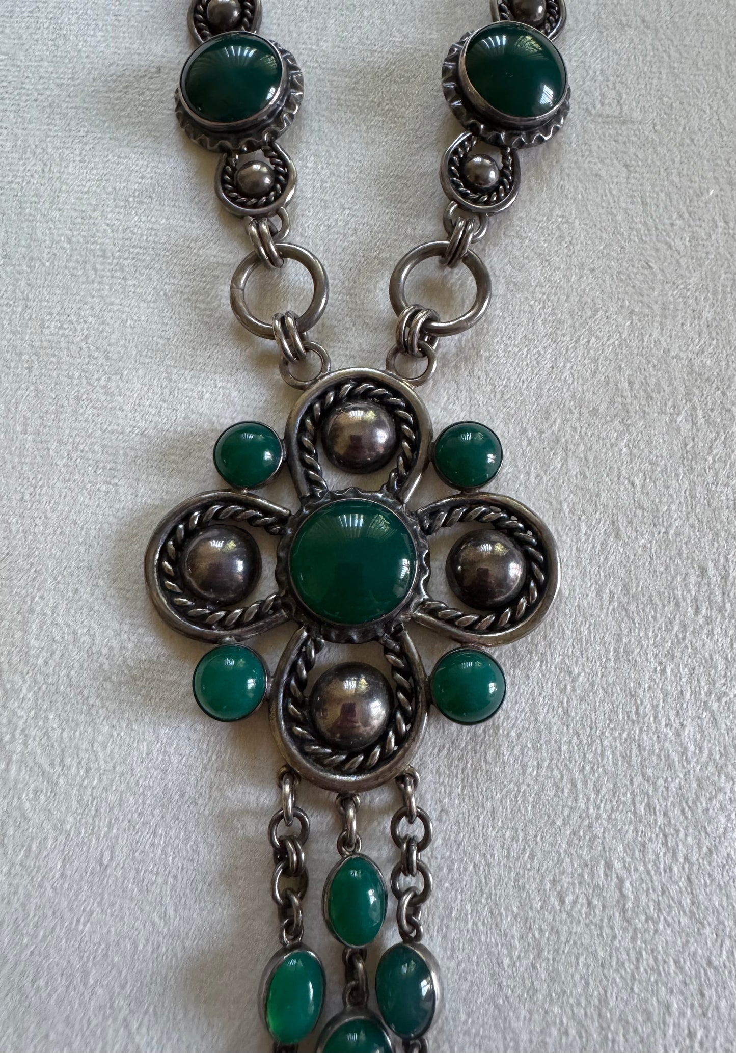 Sterling Silver & Chrysoprase Statement Necklace