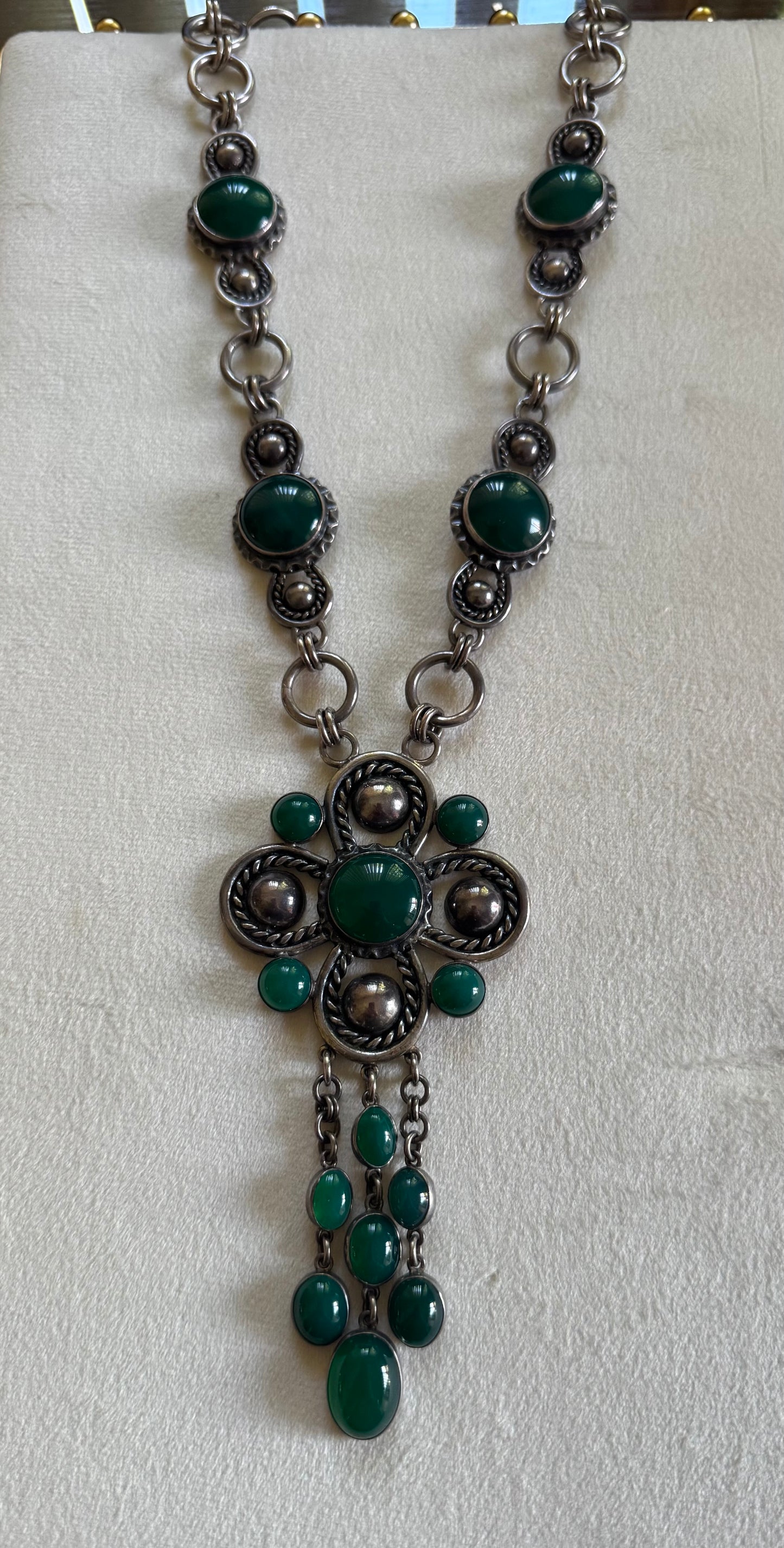 Sterling Silver & Chrysoprase Statement Necklace
