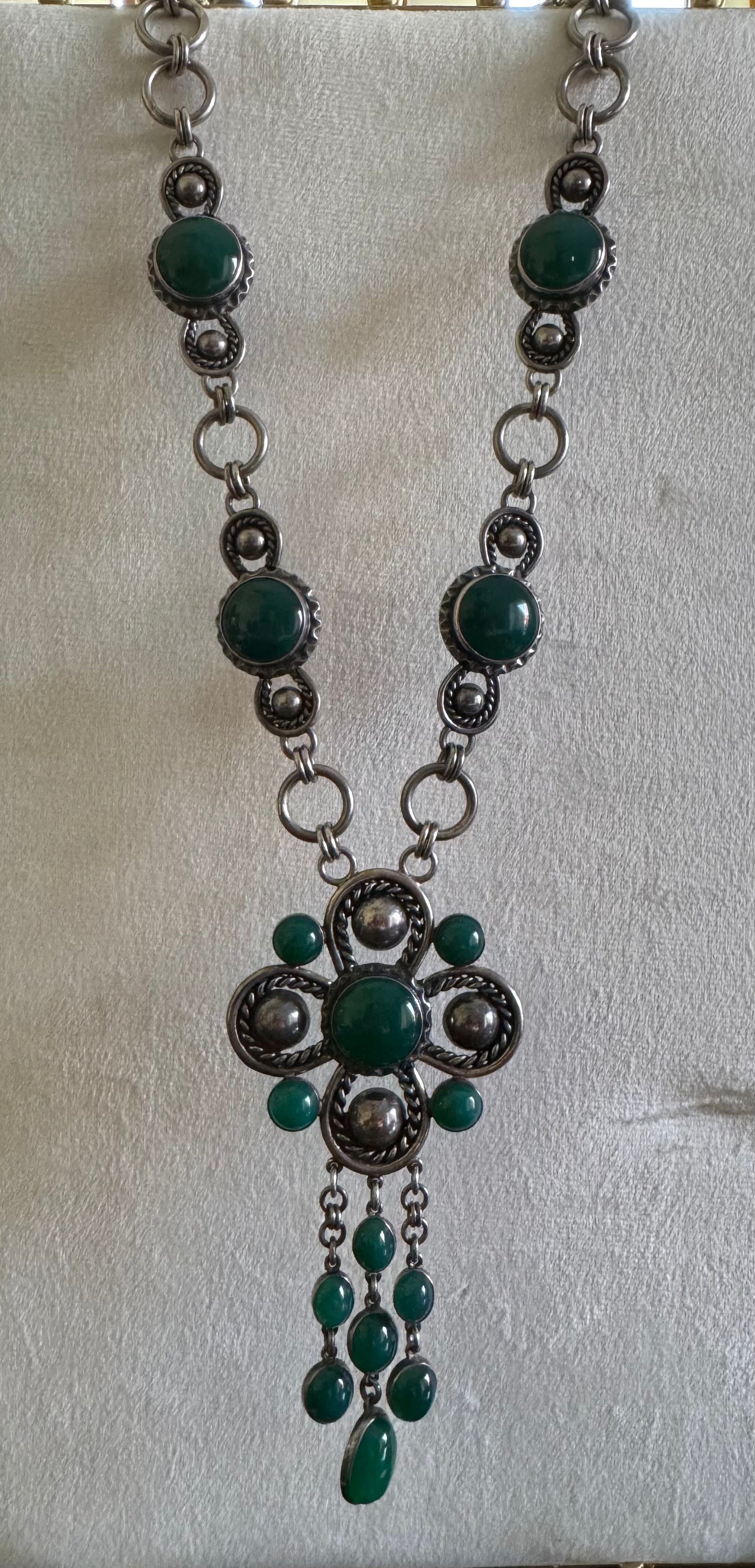 Sterling Silver & Chrysoprase Statement Necklace