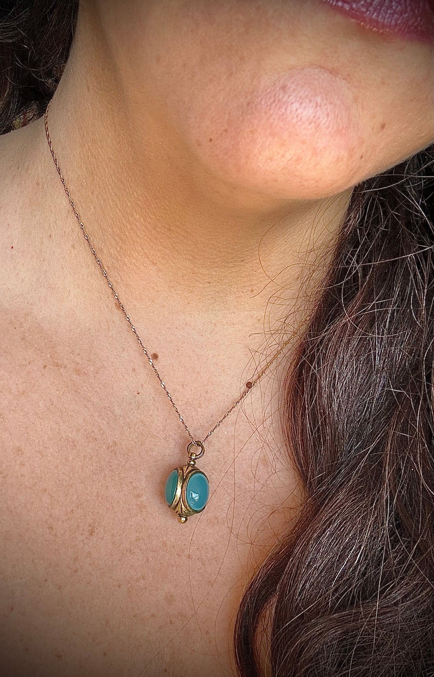 Antique Watch Fob Blue Chalcedony Necklace