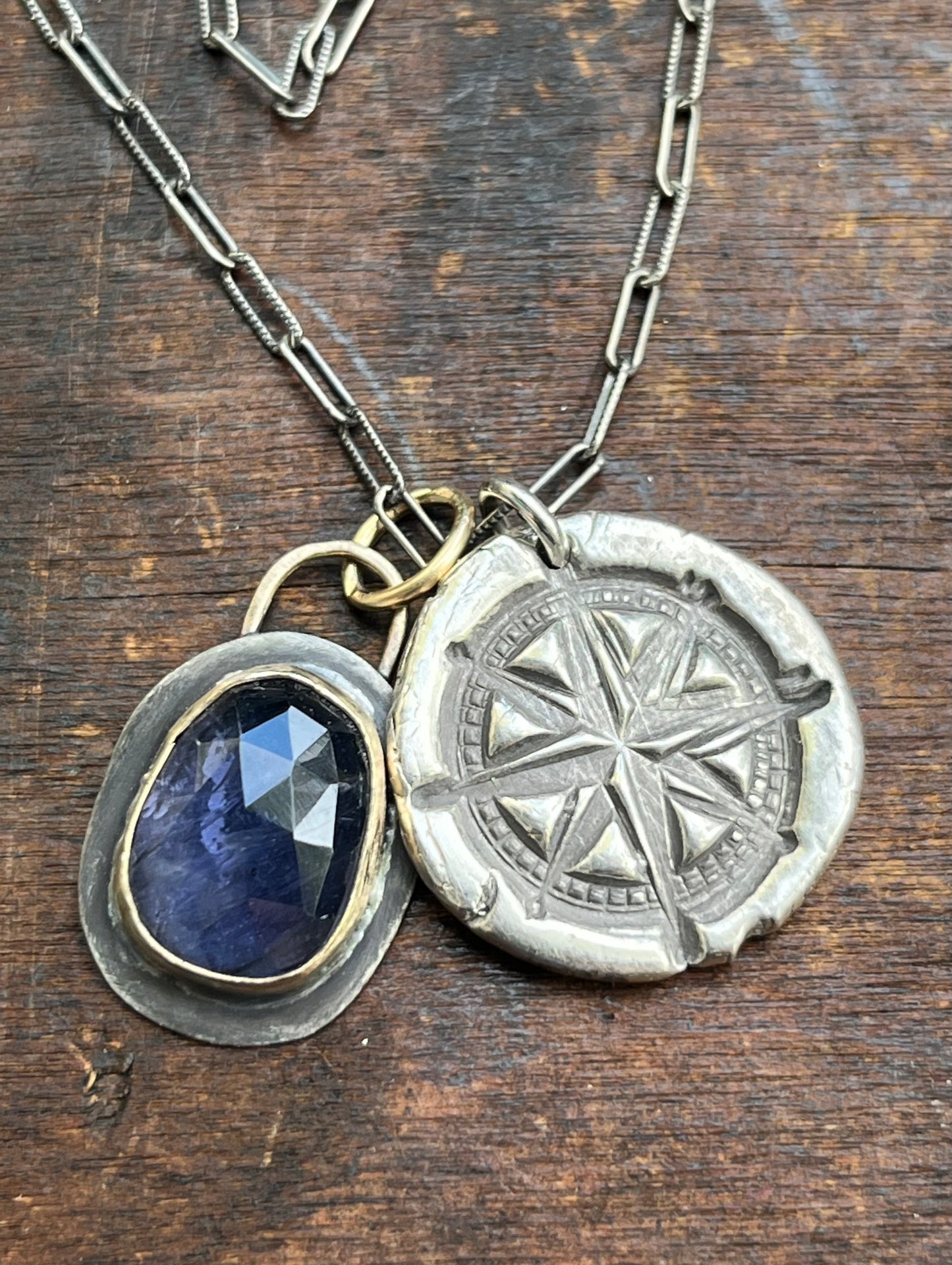 Handmade Vintage Inspired Silver Compass & Iolite Necklace