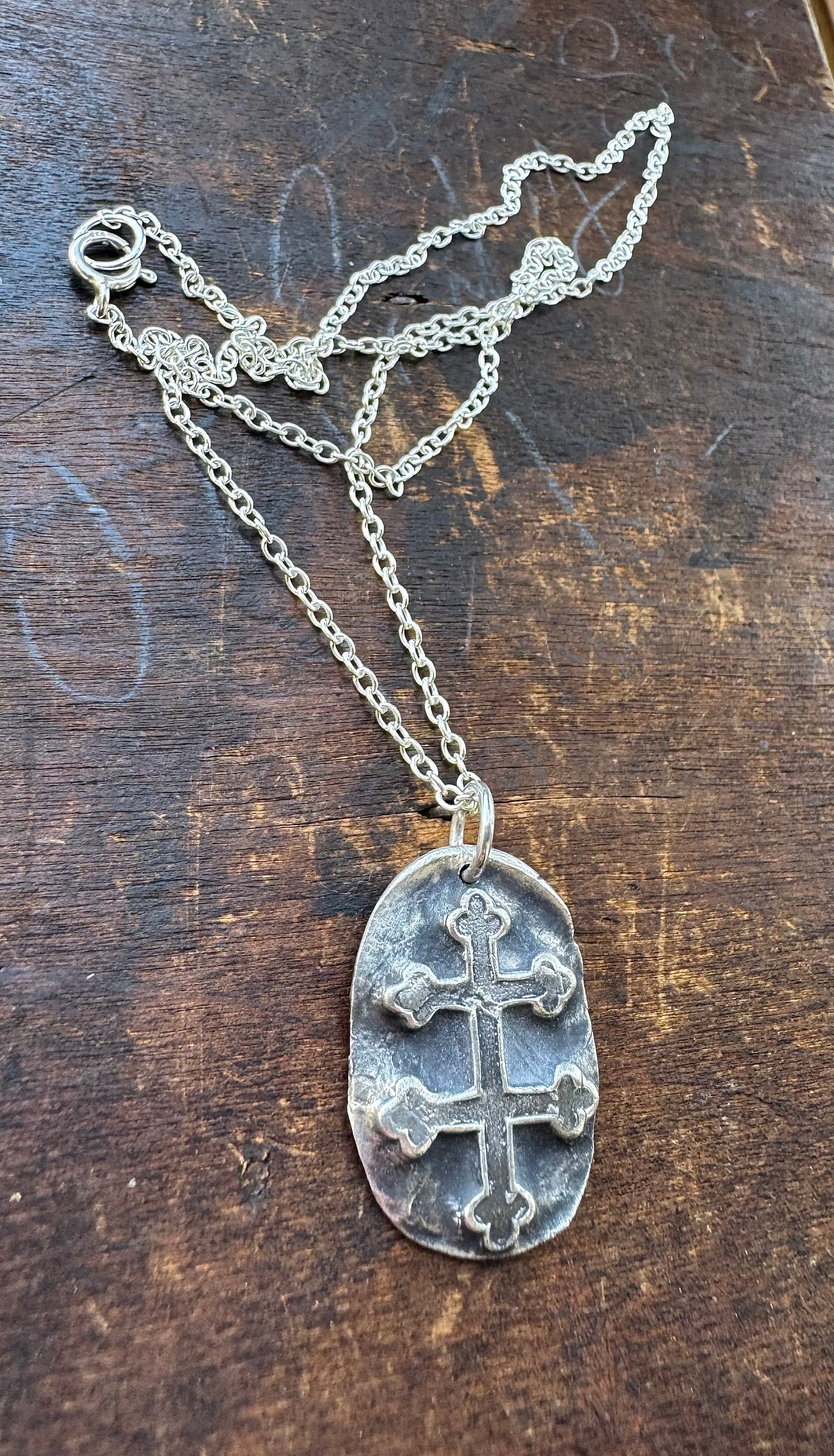 French Resistance Cross of Lorraine Pure Silver Reproduction Necklace