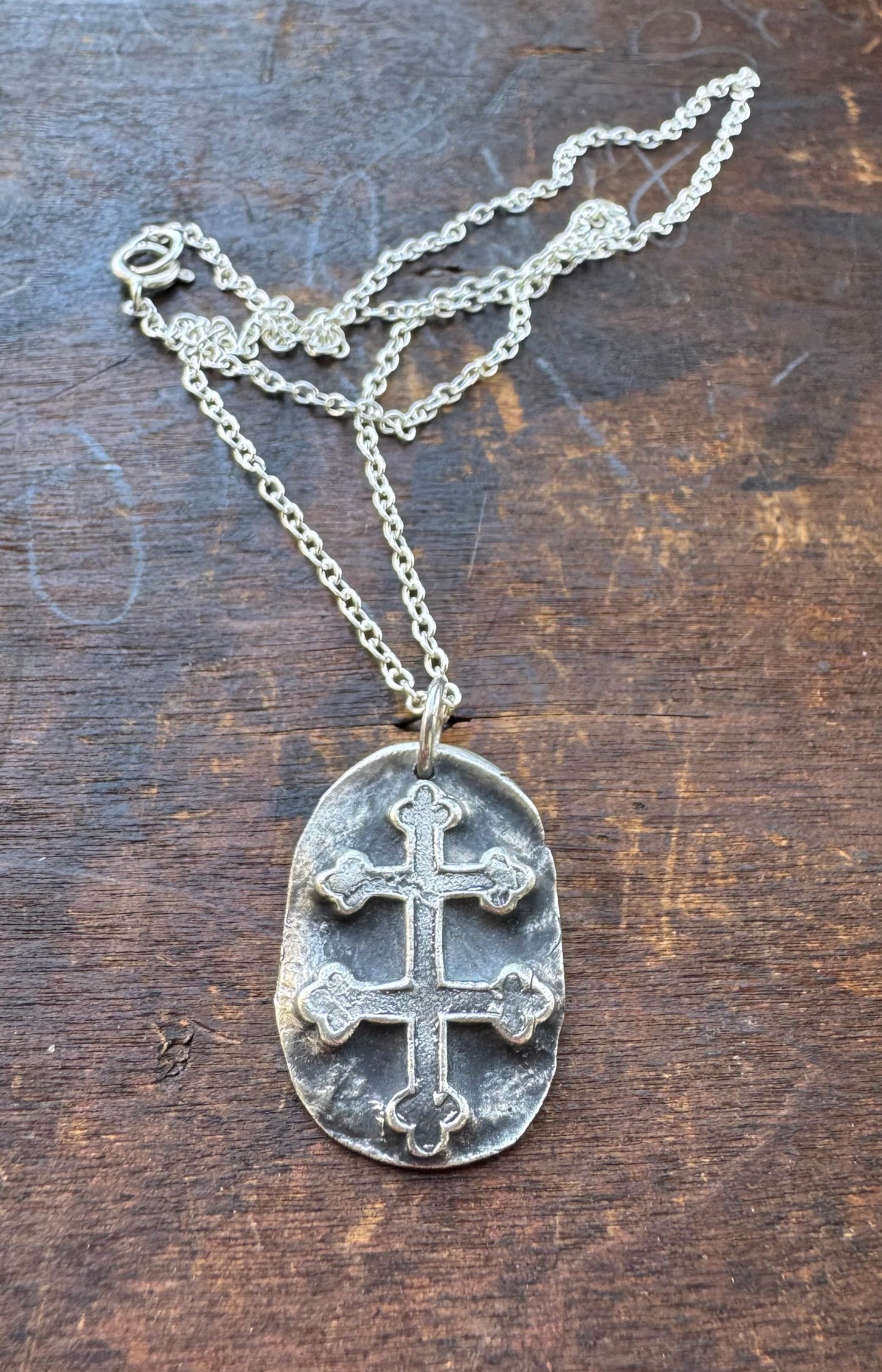 French Resistance Cross of Lorraine Pure Silver Reproduction Necklace