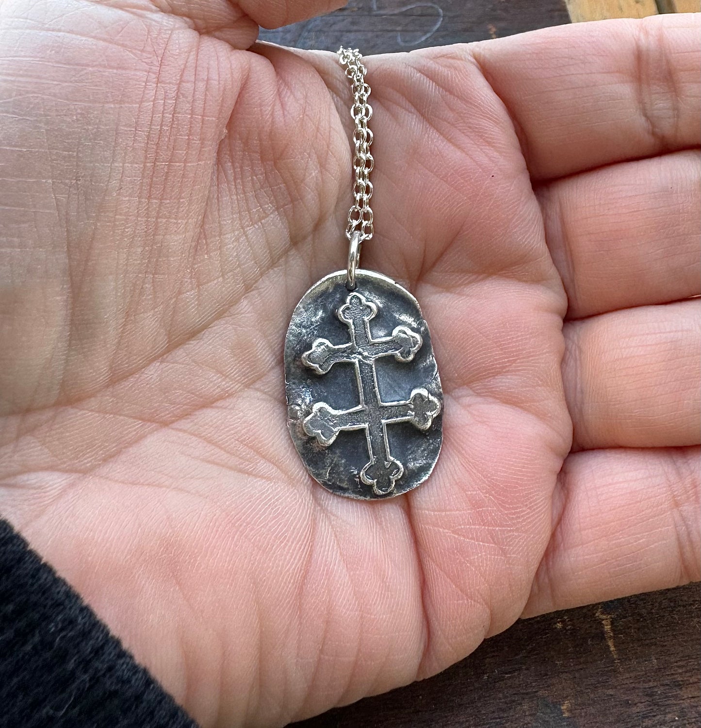 French Resistance Cross of Lorraine Pure Silver Reproduction Necklace