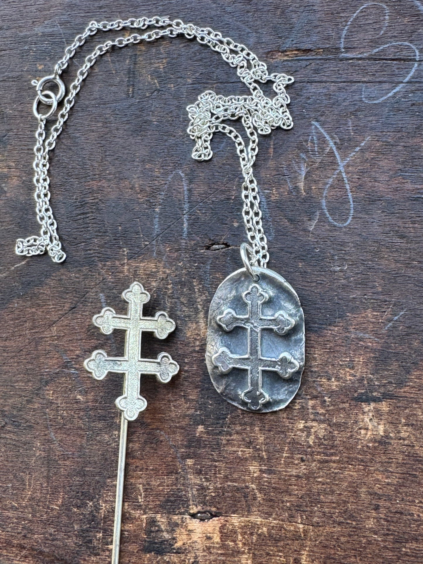 French Resistance Cross of Lorraine Pure Silver Reproduction Necklace