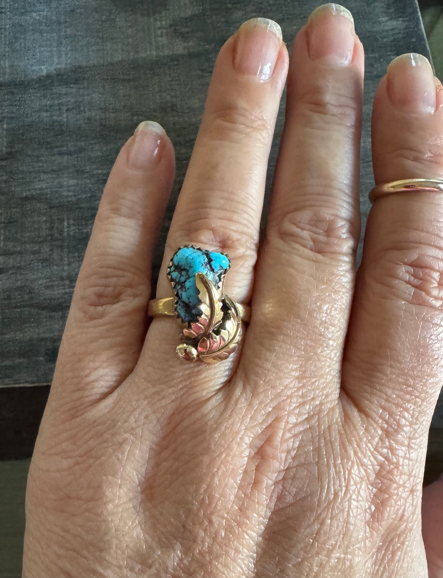 Turquoise Ring-Handmade 4 Hills Turquoise Gold-Fill Ring