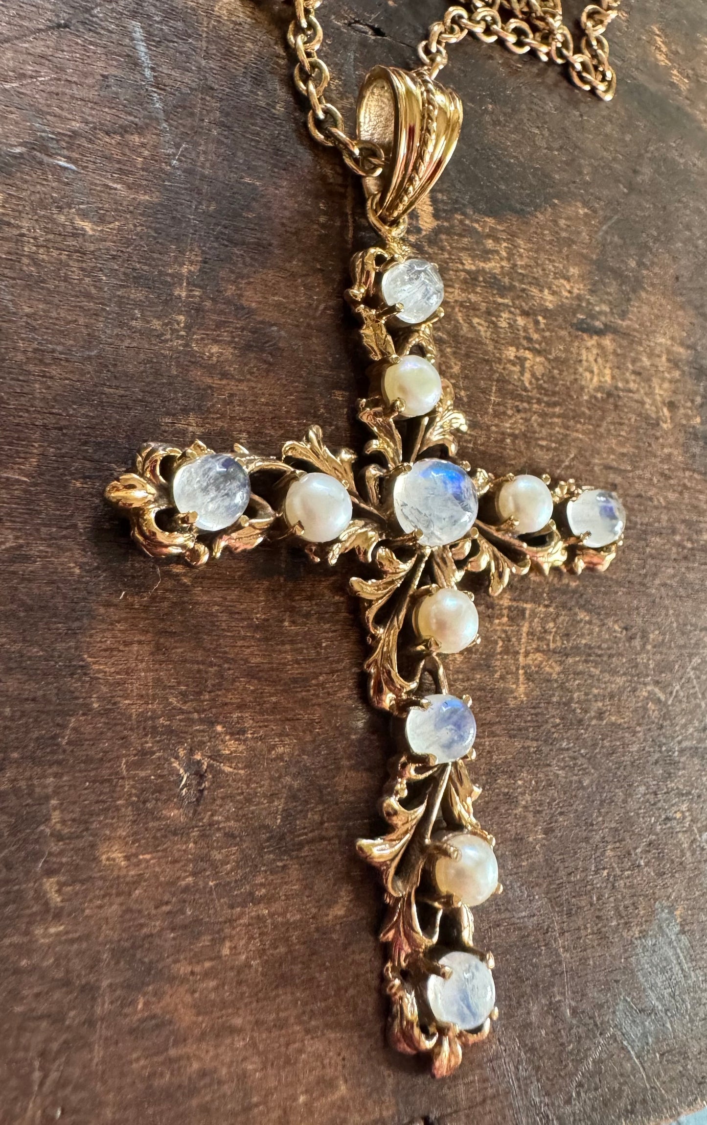 Nicky Butler Moonstone & Pearl Cross Necklace