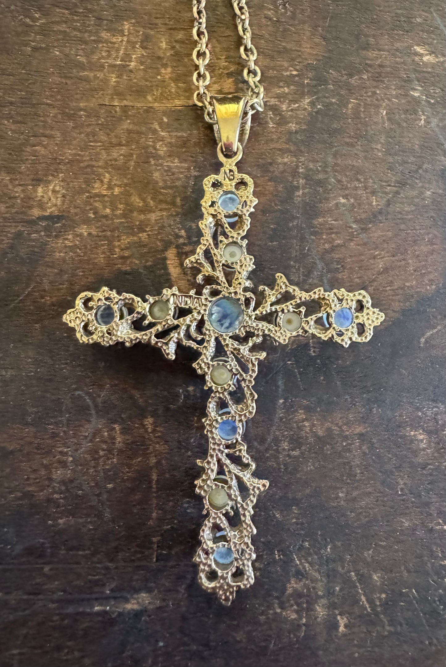 Nicky Butler Moonstone & Pearl Cross Necklace