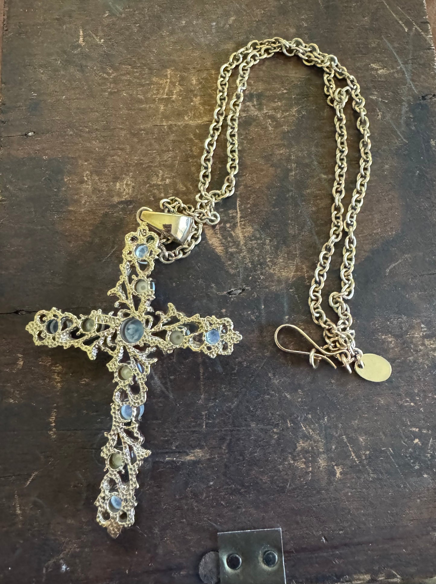 Nicky Butler Moonstone & Pearl Cross Necklace