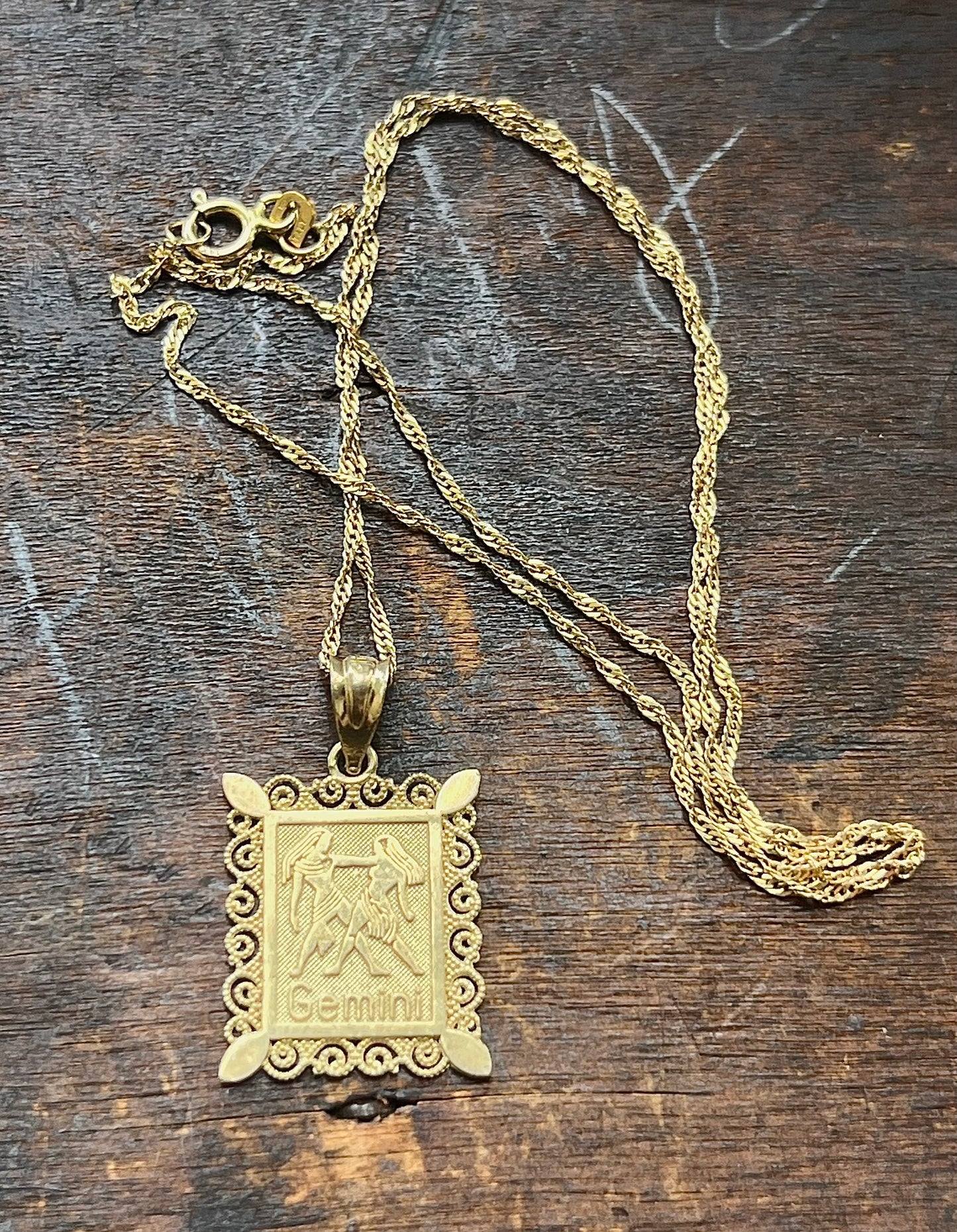 Vintage Zodiac Gemini Gold Pendant