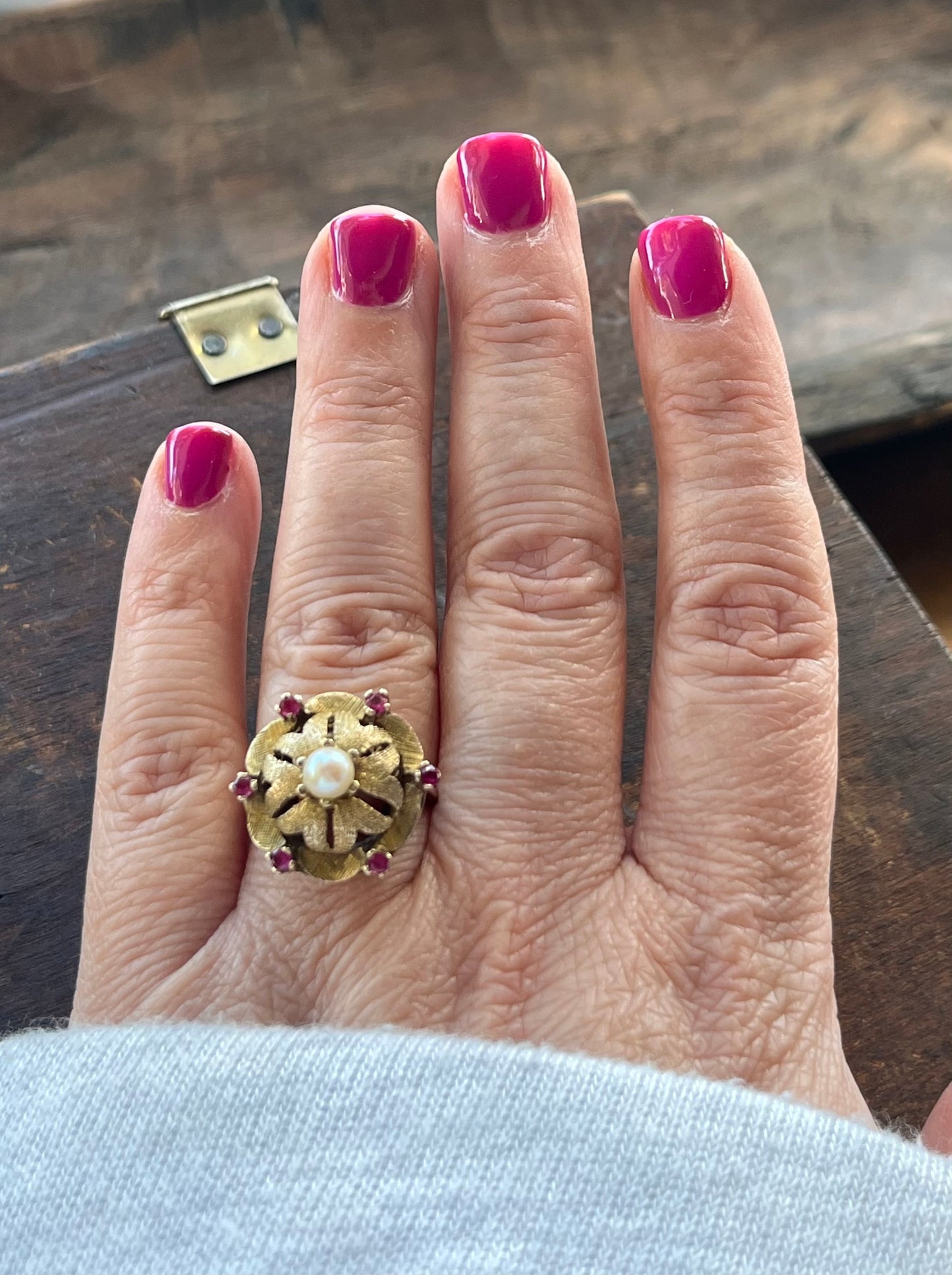 Vintage Ruby & Pearl Gold Ring