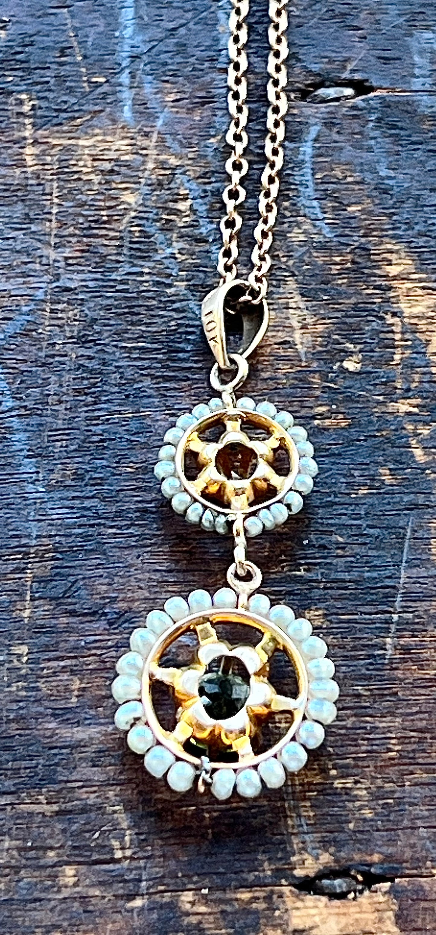 Antique Gold Diamond & Tourmaline Lavalier Necklace