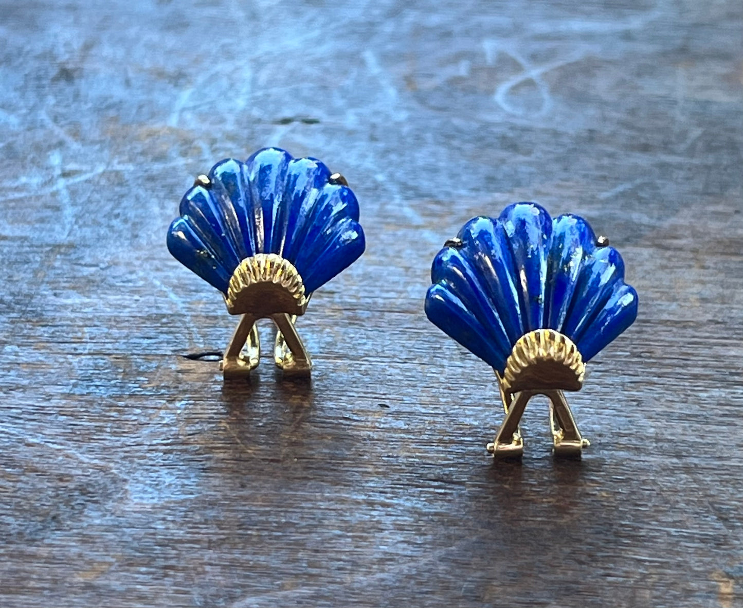 Lapis Lazuli Gold Shell Earrings