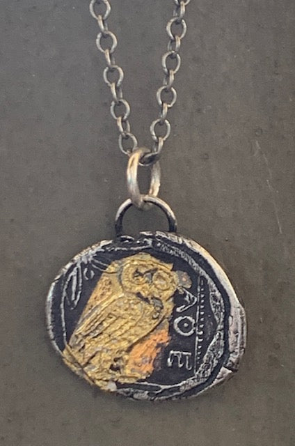 Handmade Mixed Metal Athena Owl Necklace