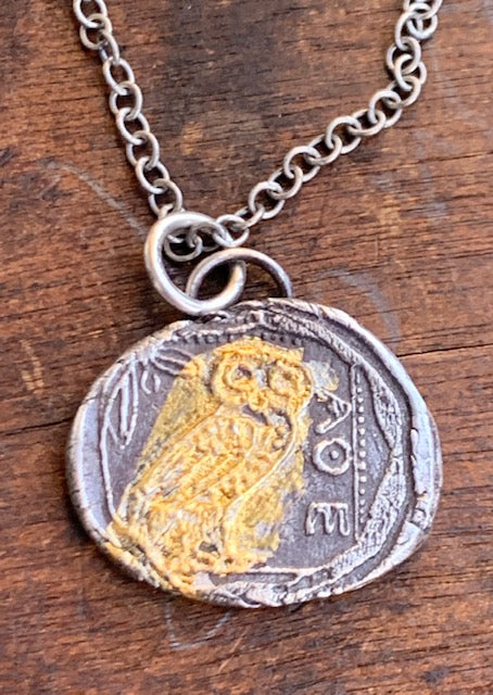 Handmade Mixed Metal Athena Owl Necklace