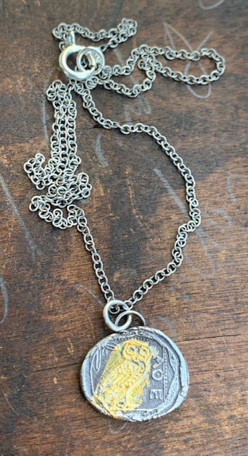 Handmade Mixed Metal Athena Owl Necklace