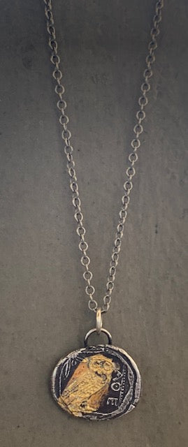 Handmade Mixed Metal Athena Owl Necklace
