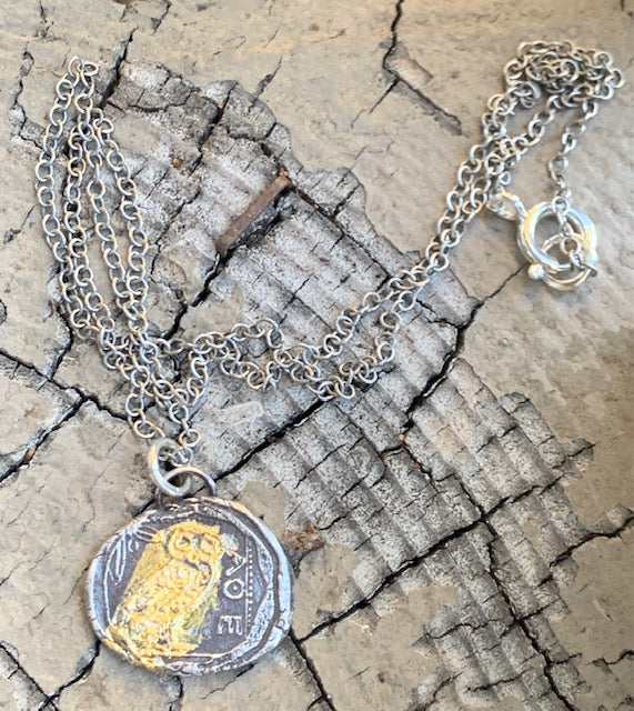 Handmade Mixed Metal Athena Owl Necklace