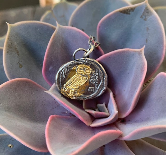 Handmade Mixed Metal Athena Owl Necklace