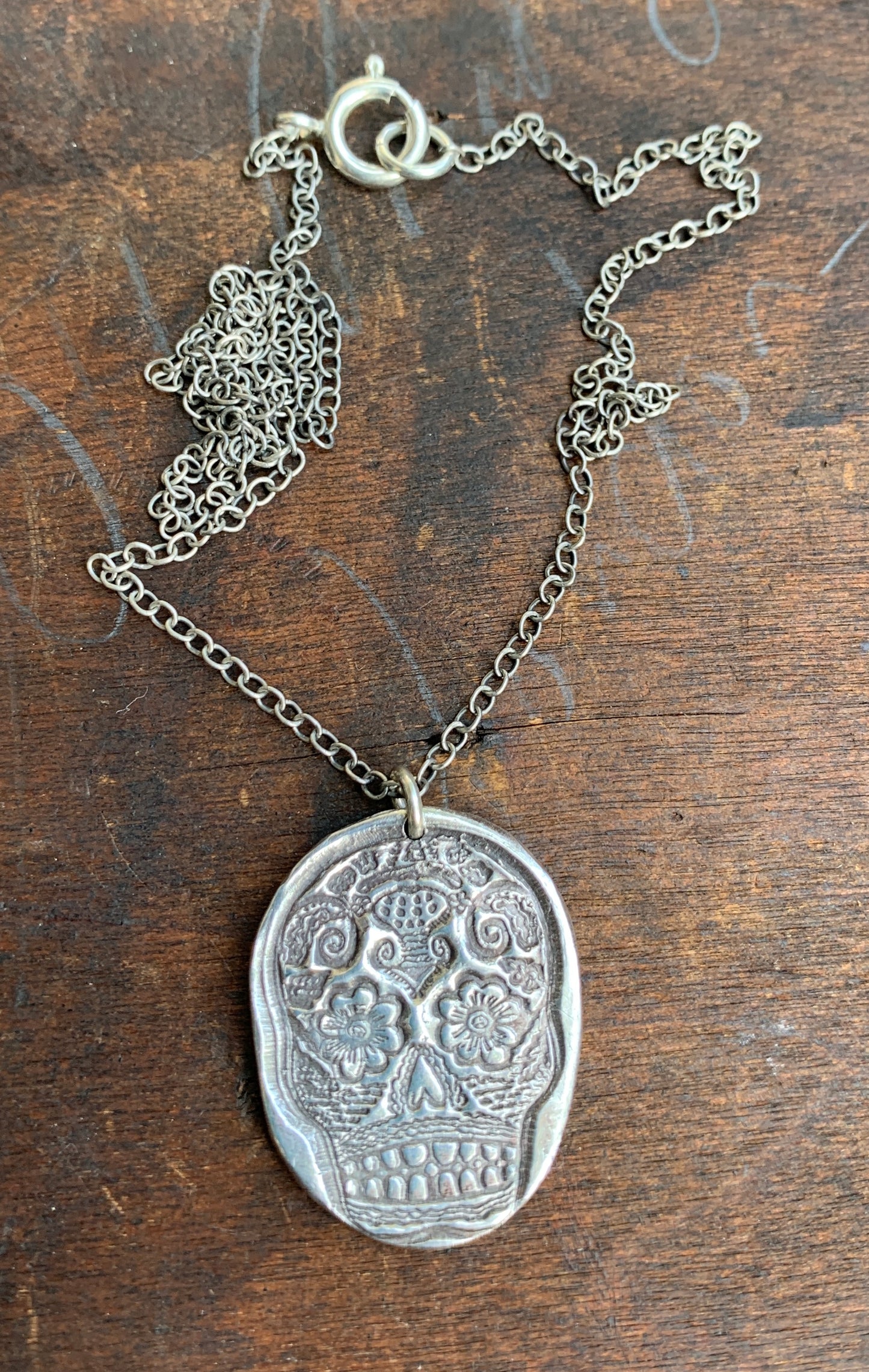 Pure Silver Sugar Skull Necklace