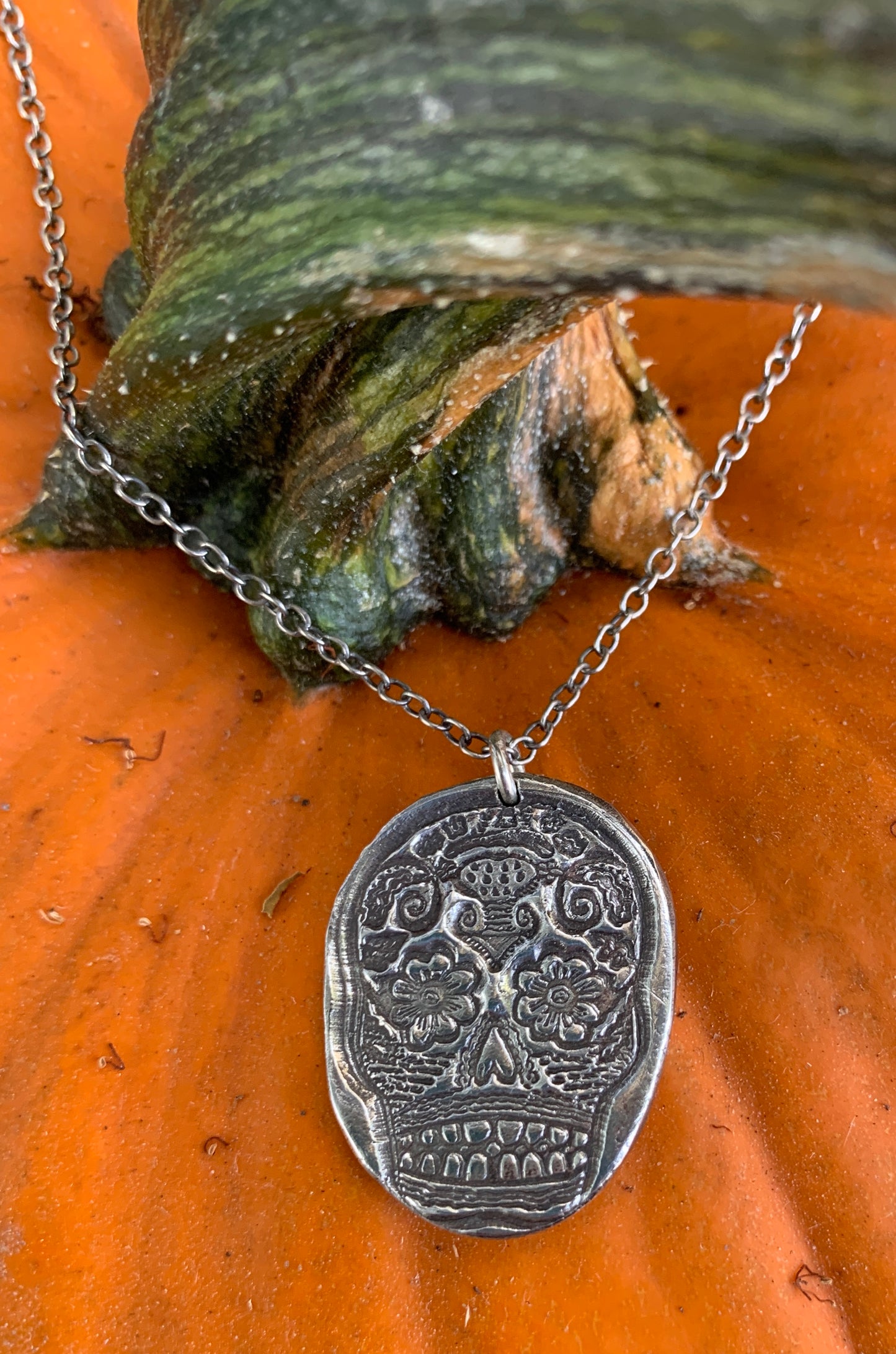 Pure Silver Sugar Skull Necklace