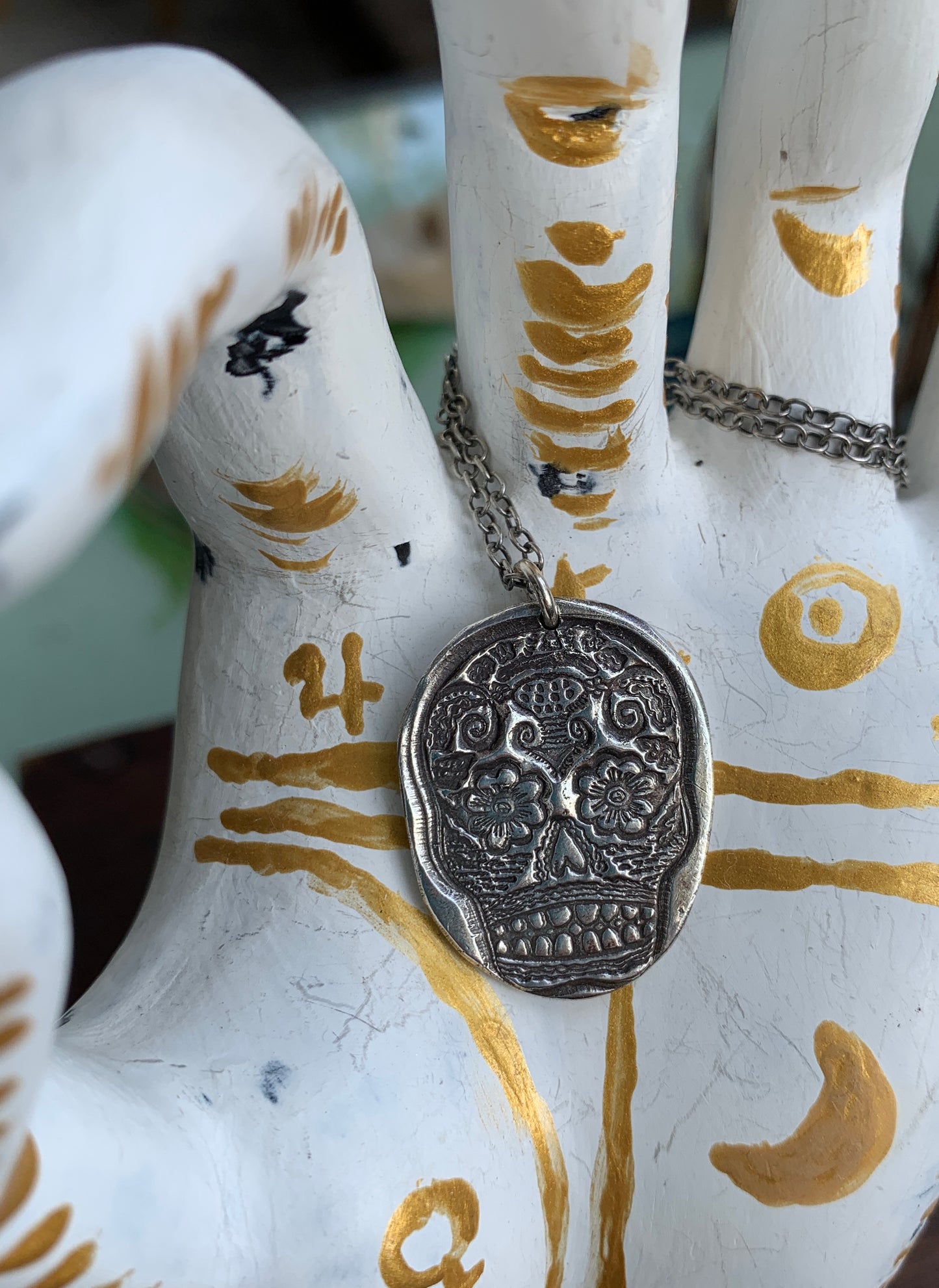Pure Silver Sugar Skull Necklace