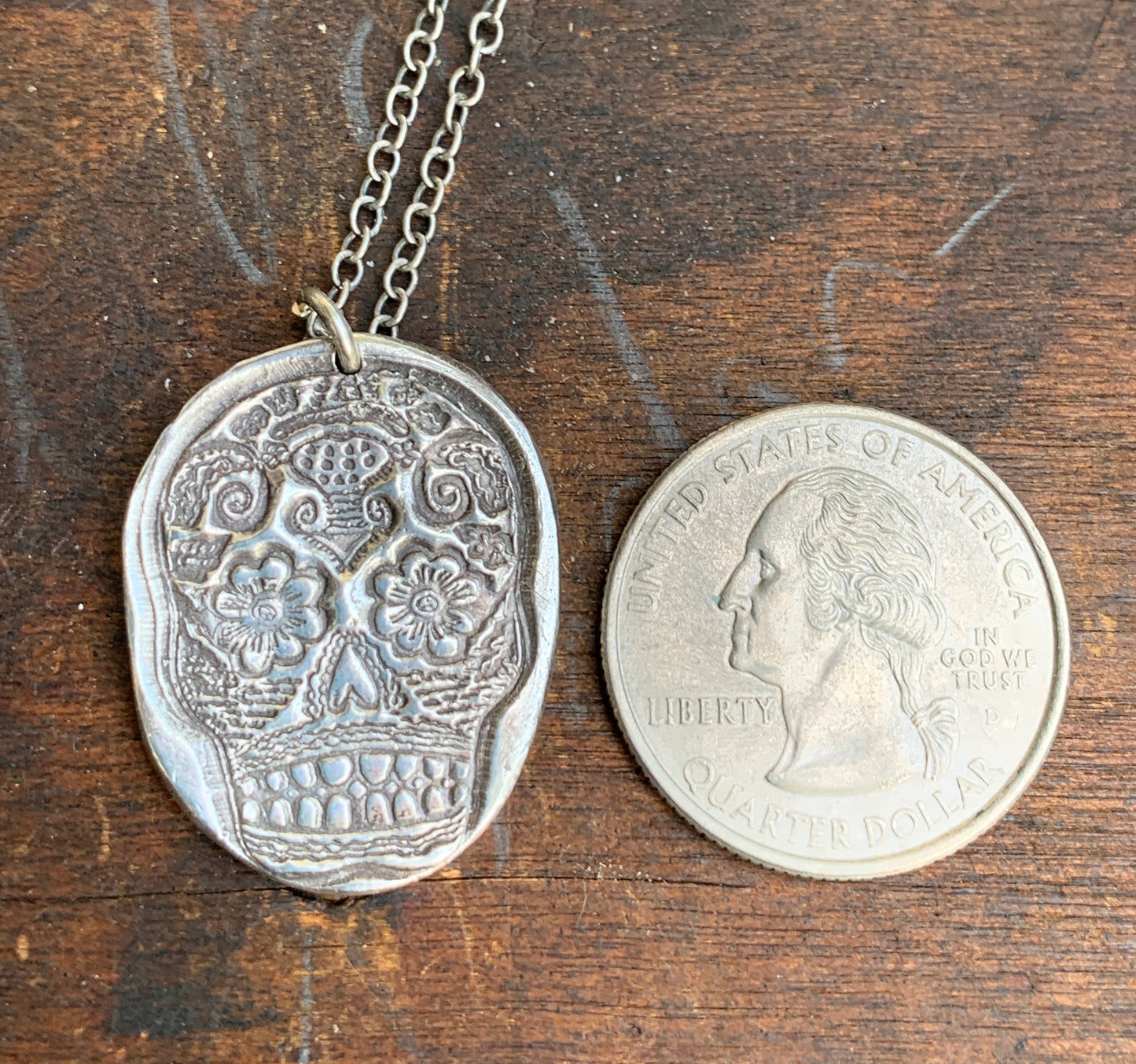 Pure Silver Sugar Skull Necklace