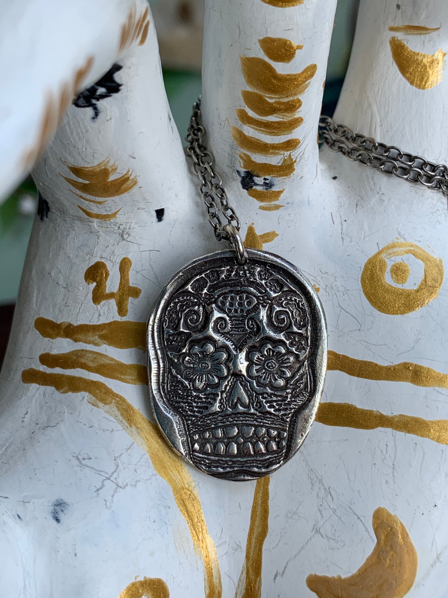 Pure Silver Sugar Skull Necklace