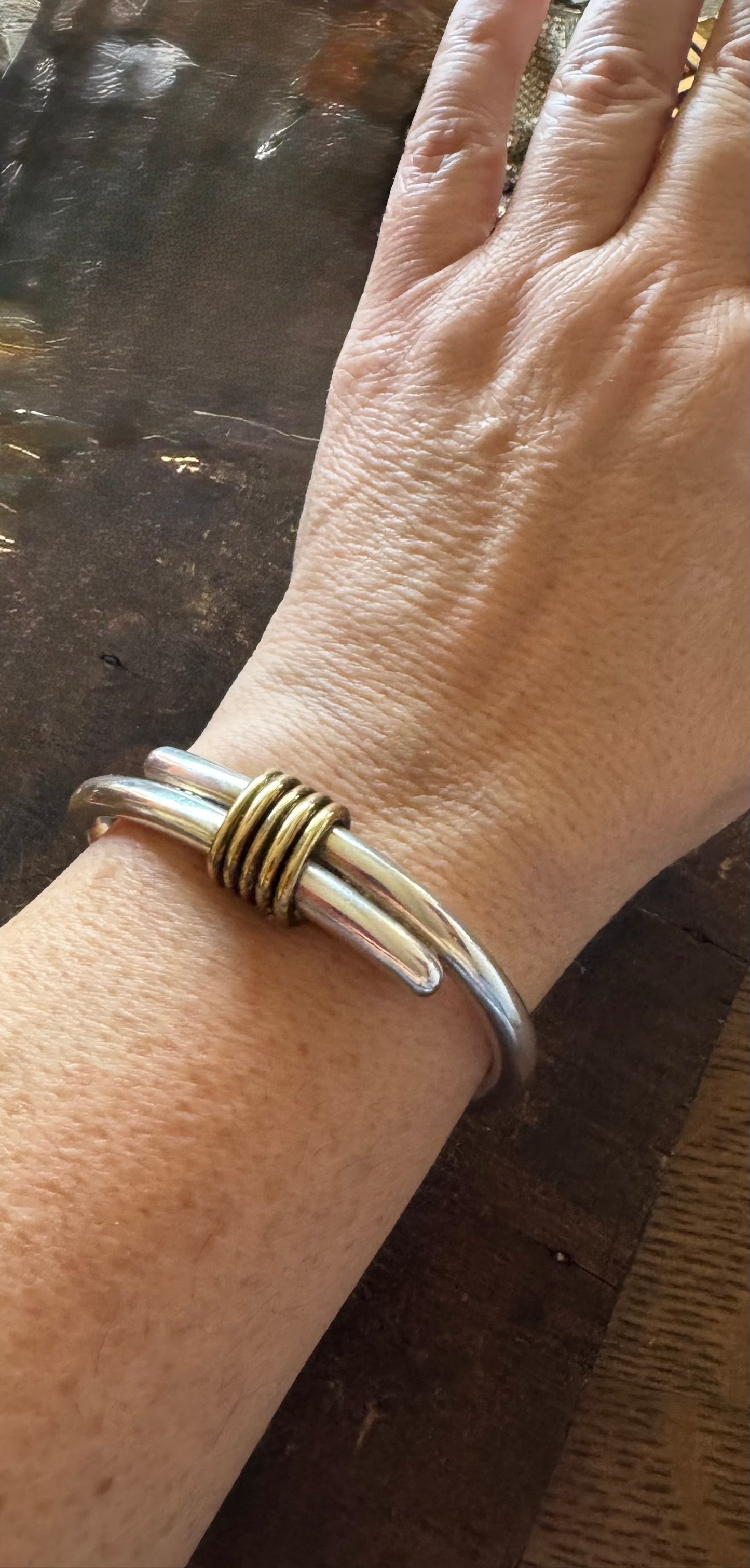 Vintage Cuff -Taxco Sterling Silver and Brass Cuff