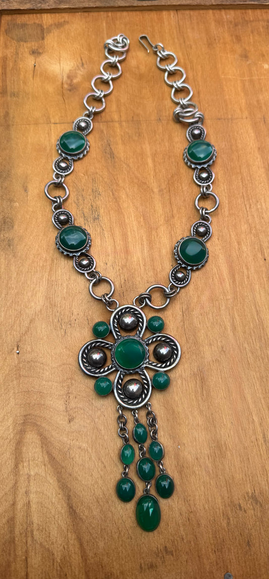 Sterling Silver & Chrysoprase Statement Necklace