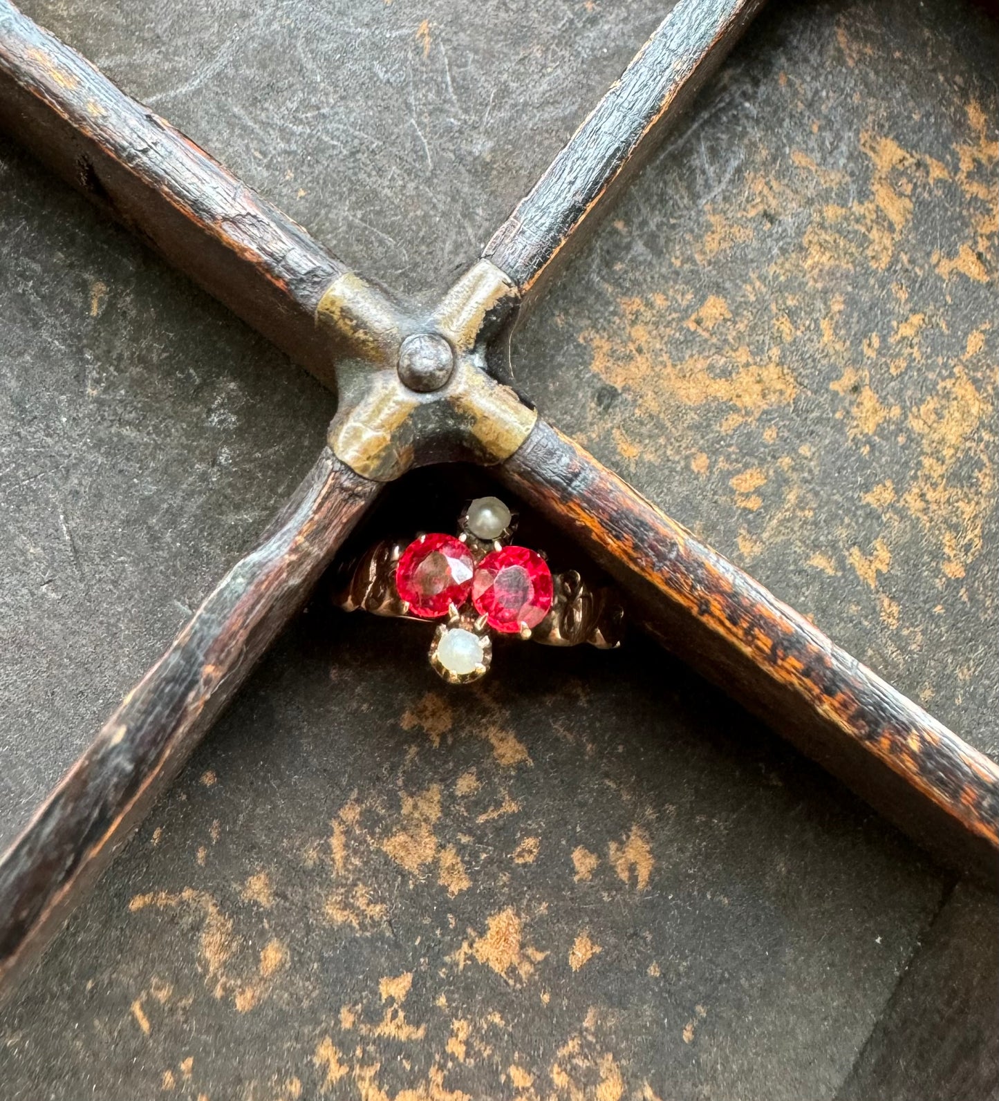 Victorian Garnet and Pearl Gold Ring