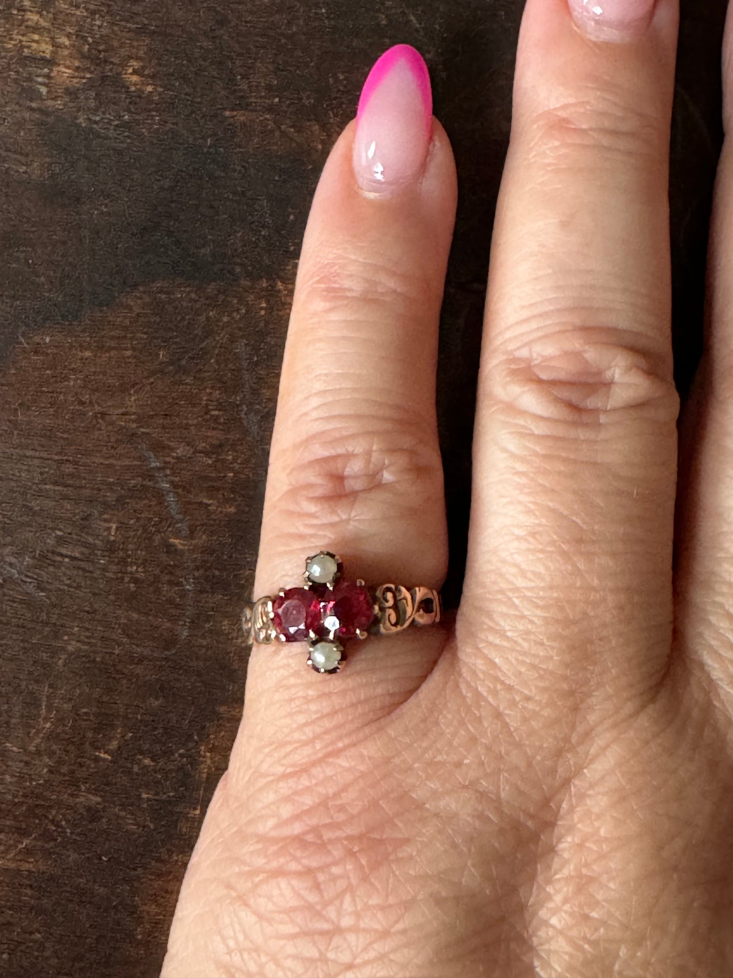 Victorian Garnet and Pearl Gold Ring