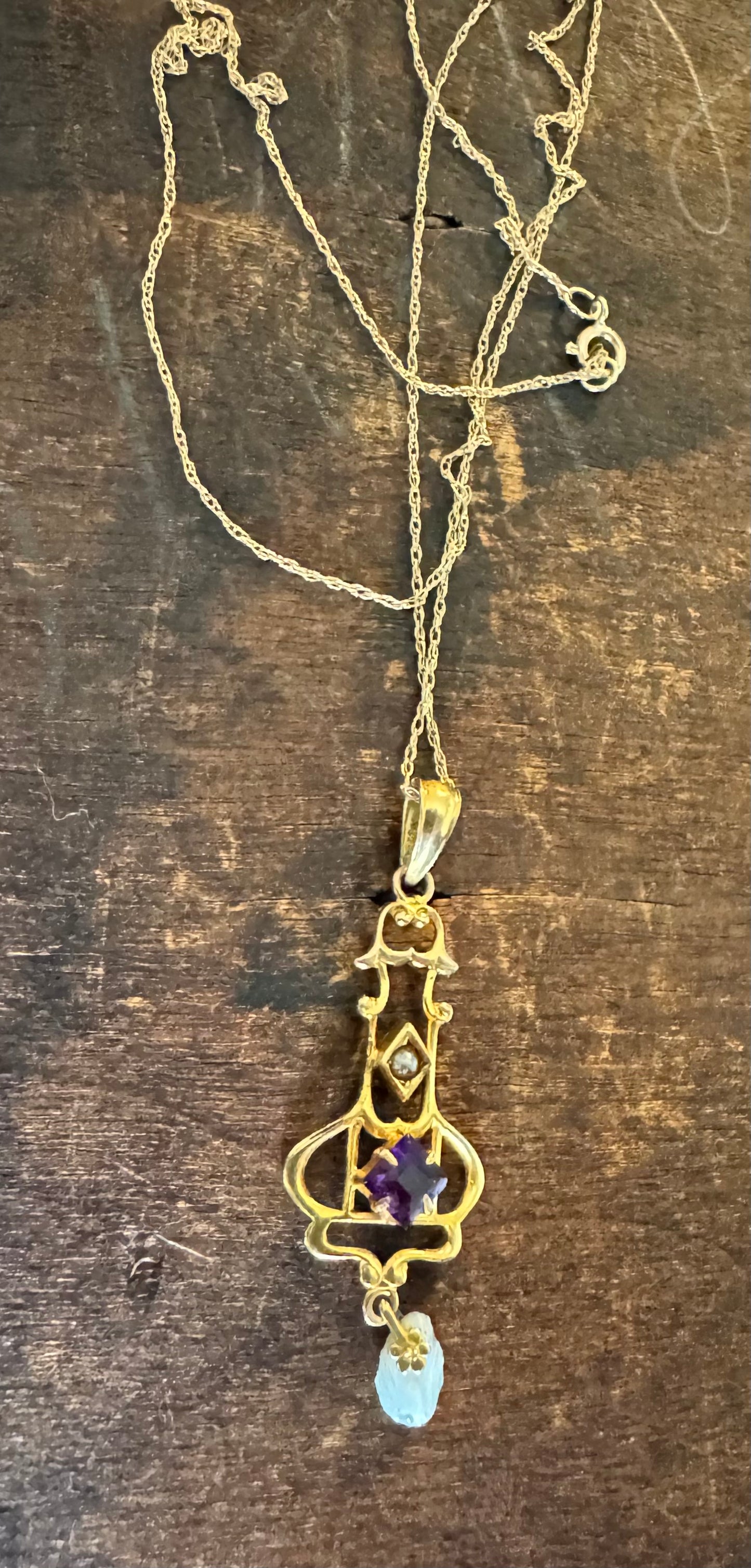 Antique Victorian Amethyst & Pearl Lavalier Necklace