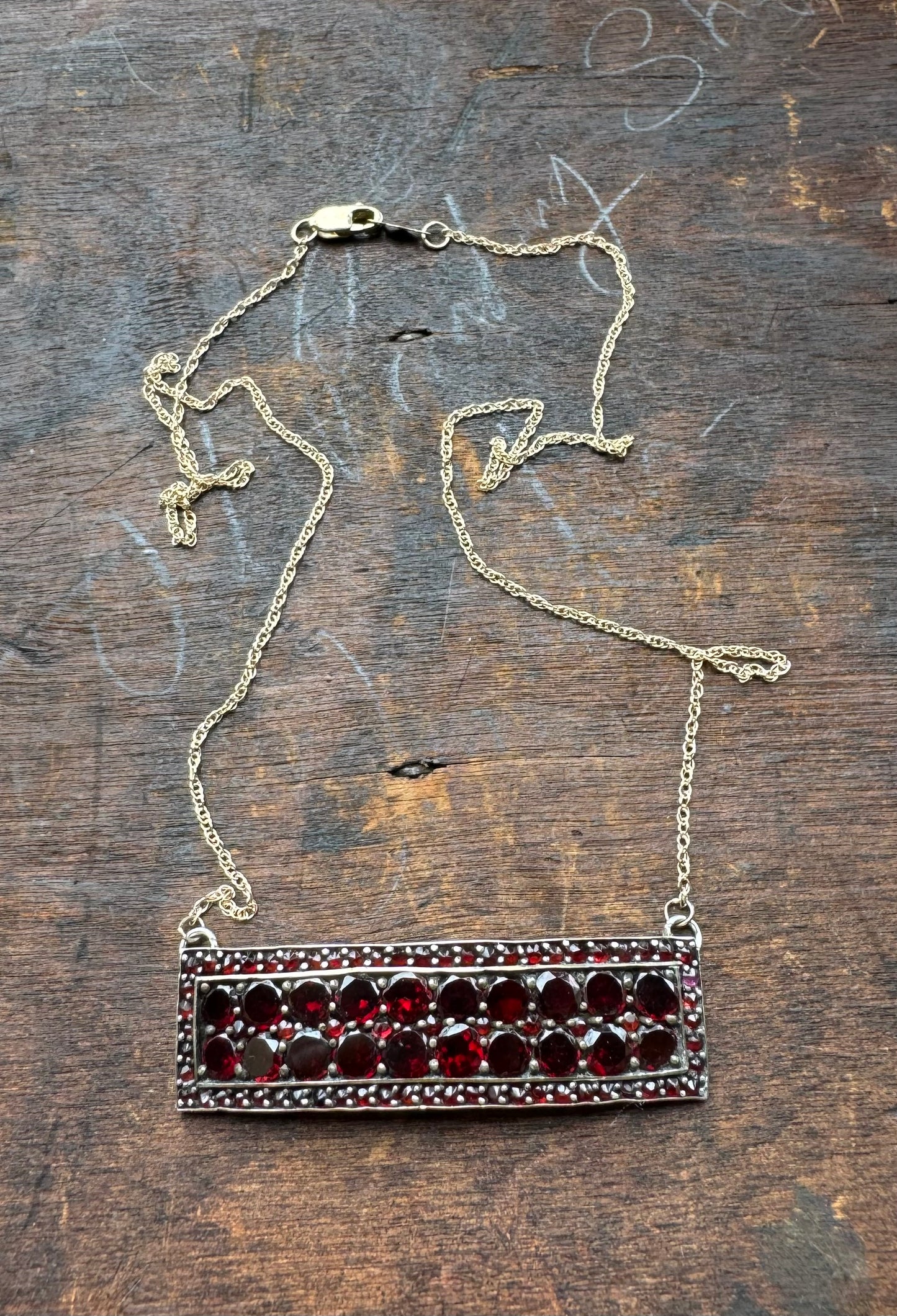 Antique Bohemian Garnet Bar Necklace