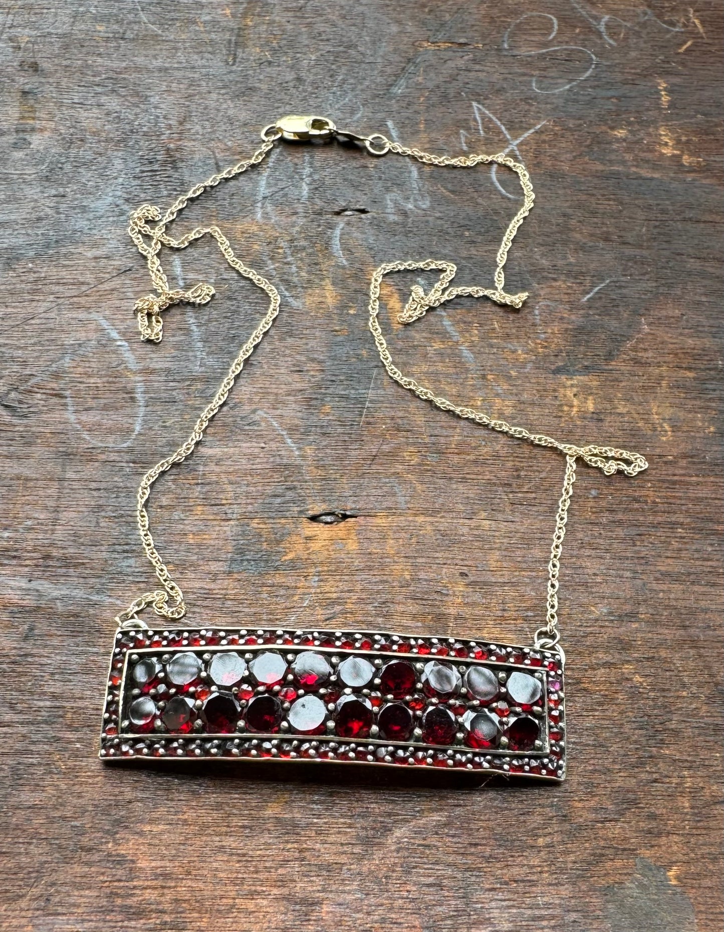 Antique Bohemian Garnet Bar Necklace