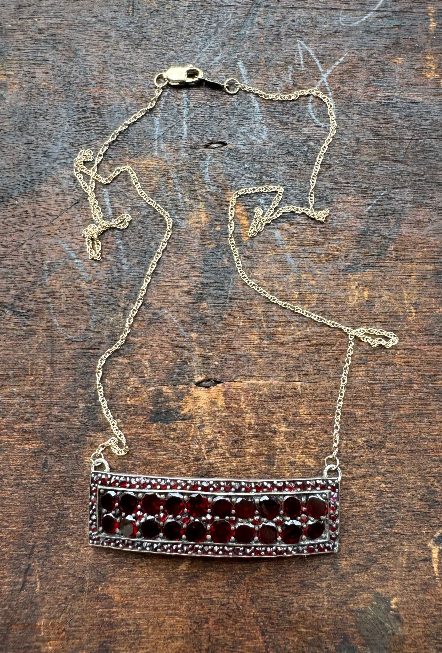 Antique Bohemian Garnet Bar Necklace