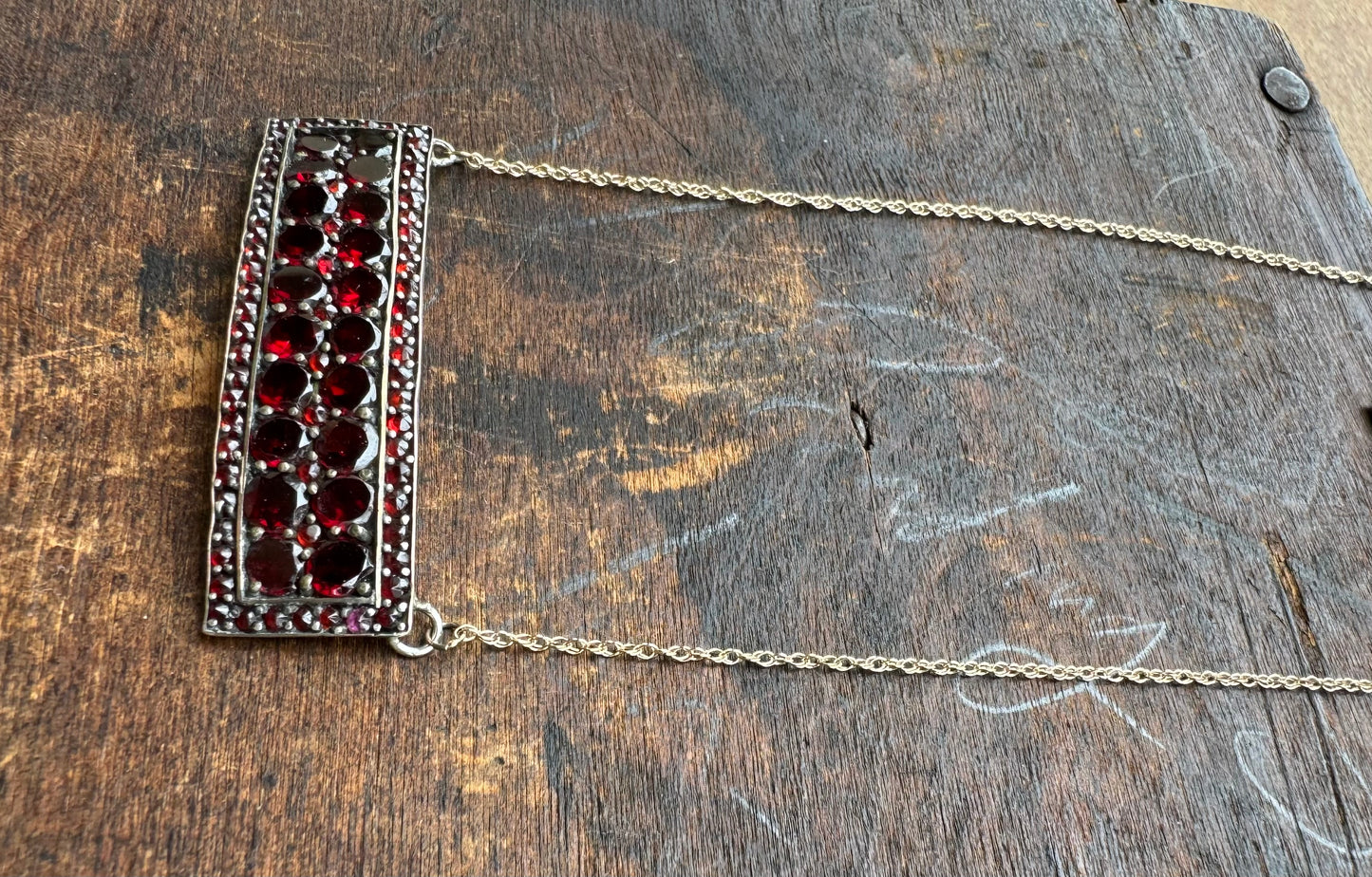 Antique Bohemian Garnet Bar Necklace