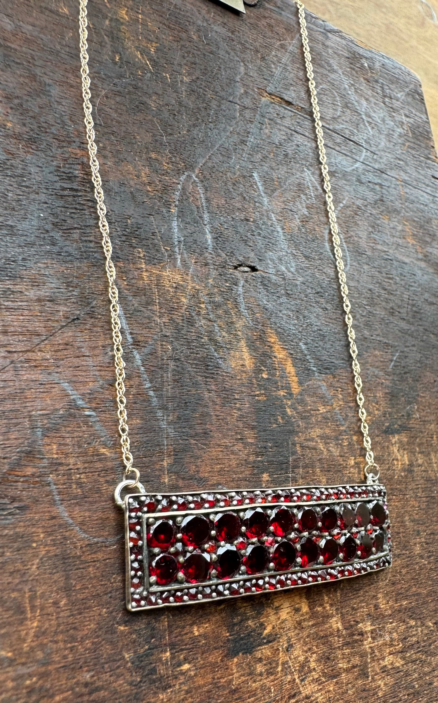 Antique Bohemian Garnet Bar Necklace