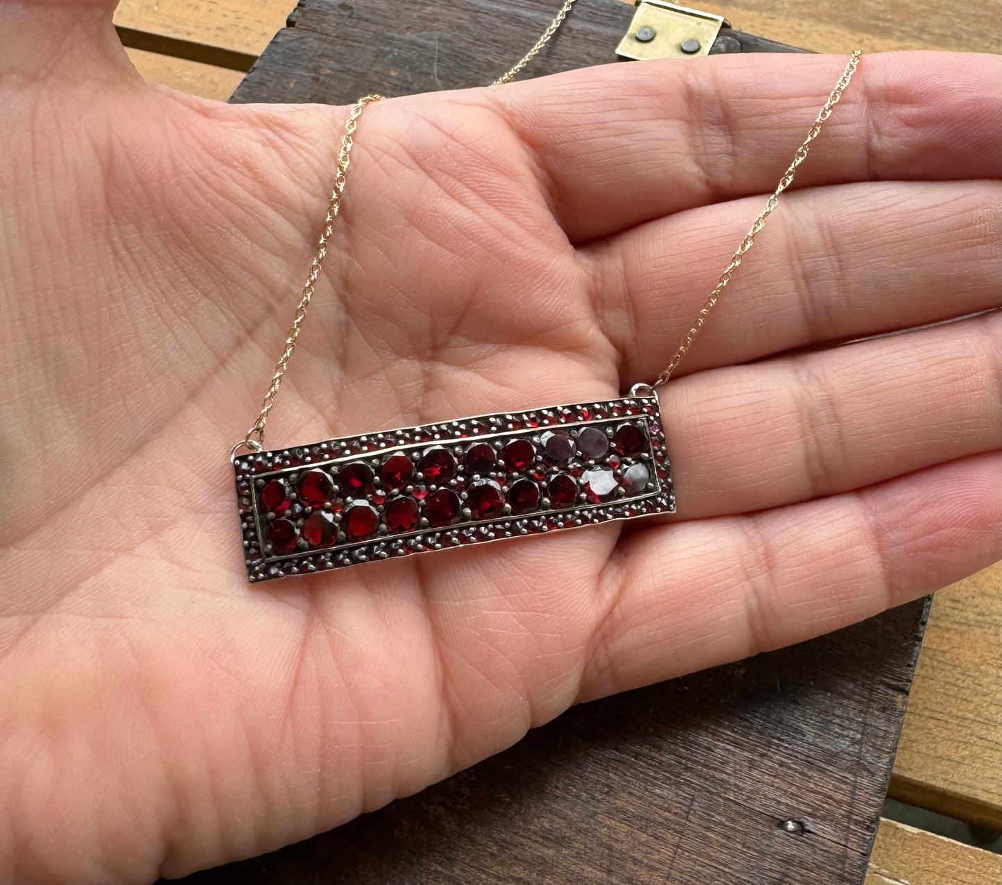 Antique Bohemian Garnet Bar Necklace