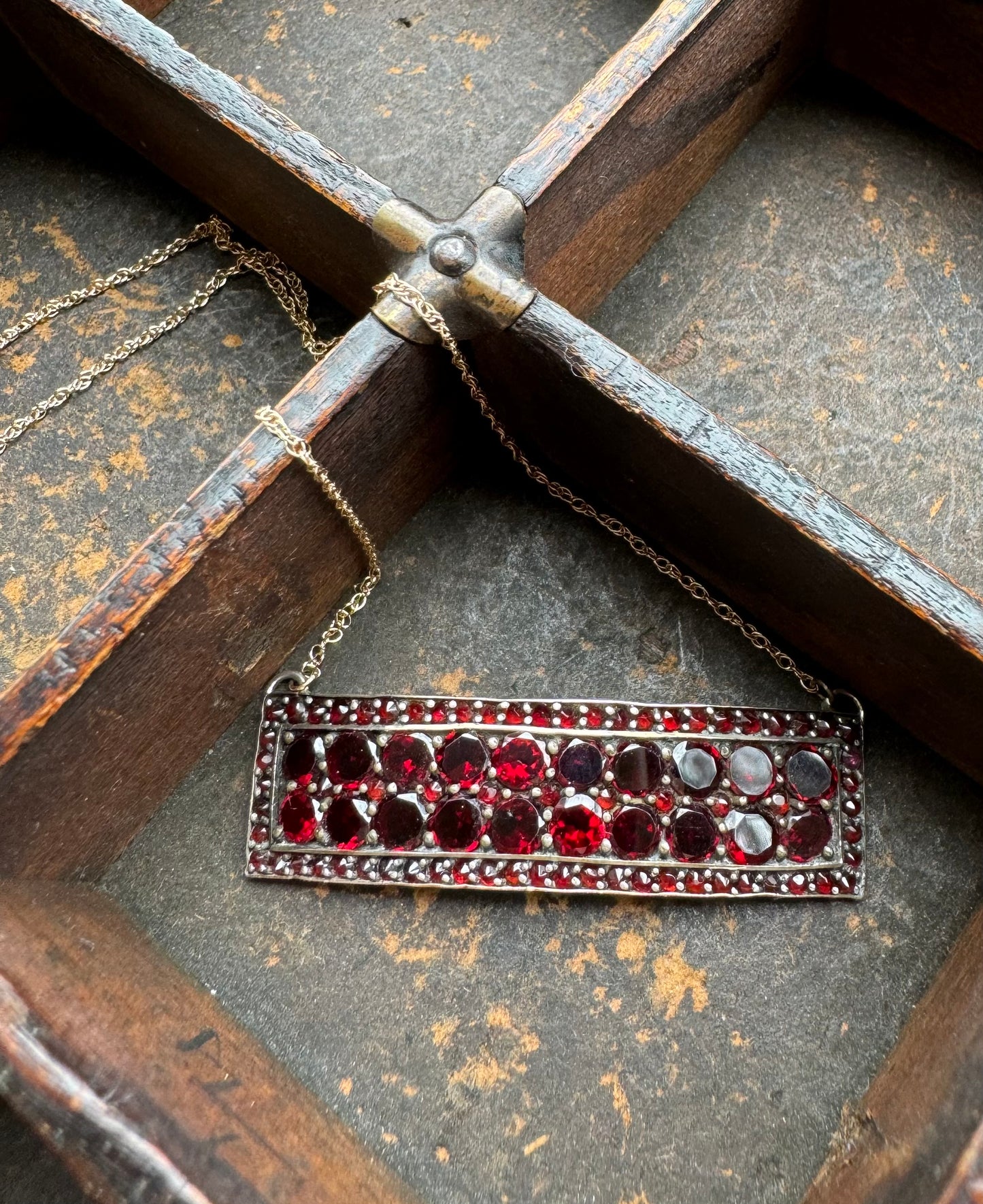 Antique Bohemian Garnet Bar Necklace