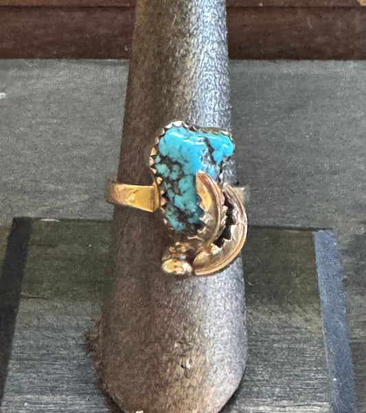 Turquoise Ring-Handmade 4 Hills Turquoise Gold-Fill Ring