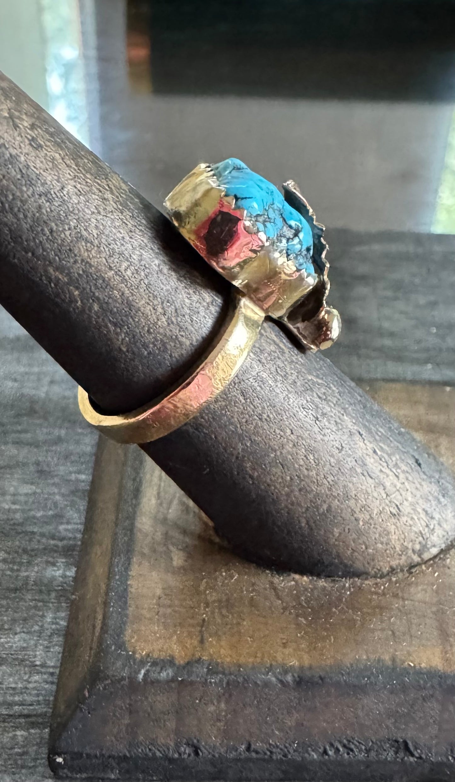 Turquoise Ring-Handmade 4 Hills Turquoise Gold-Fill Ring