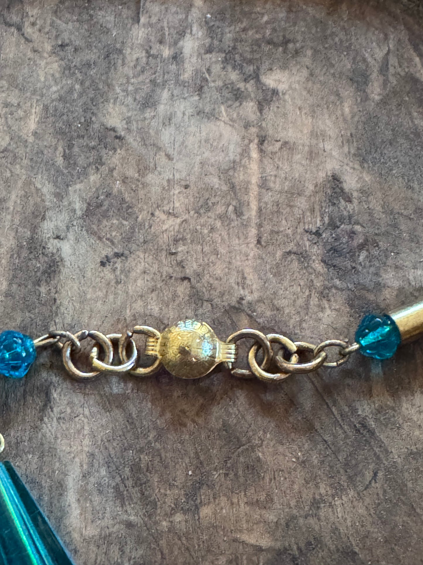 Vintage Necklace - 1930’s Blue Glass and Brass Necklace