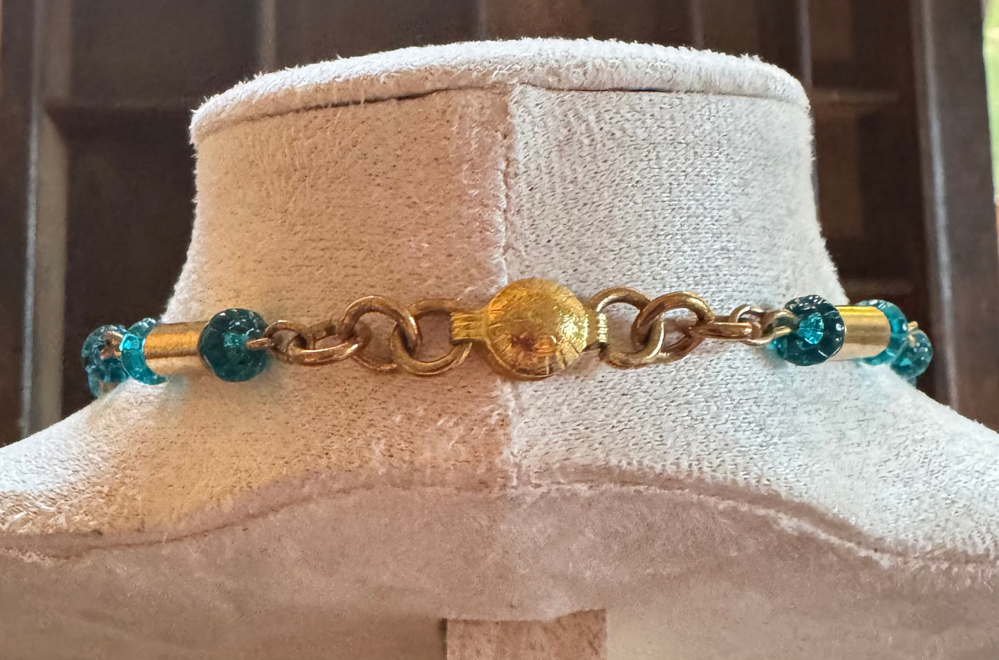 Vintage Necklace - 1930’s Blue Glass and Brass Necklace