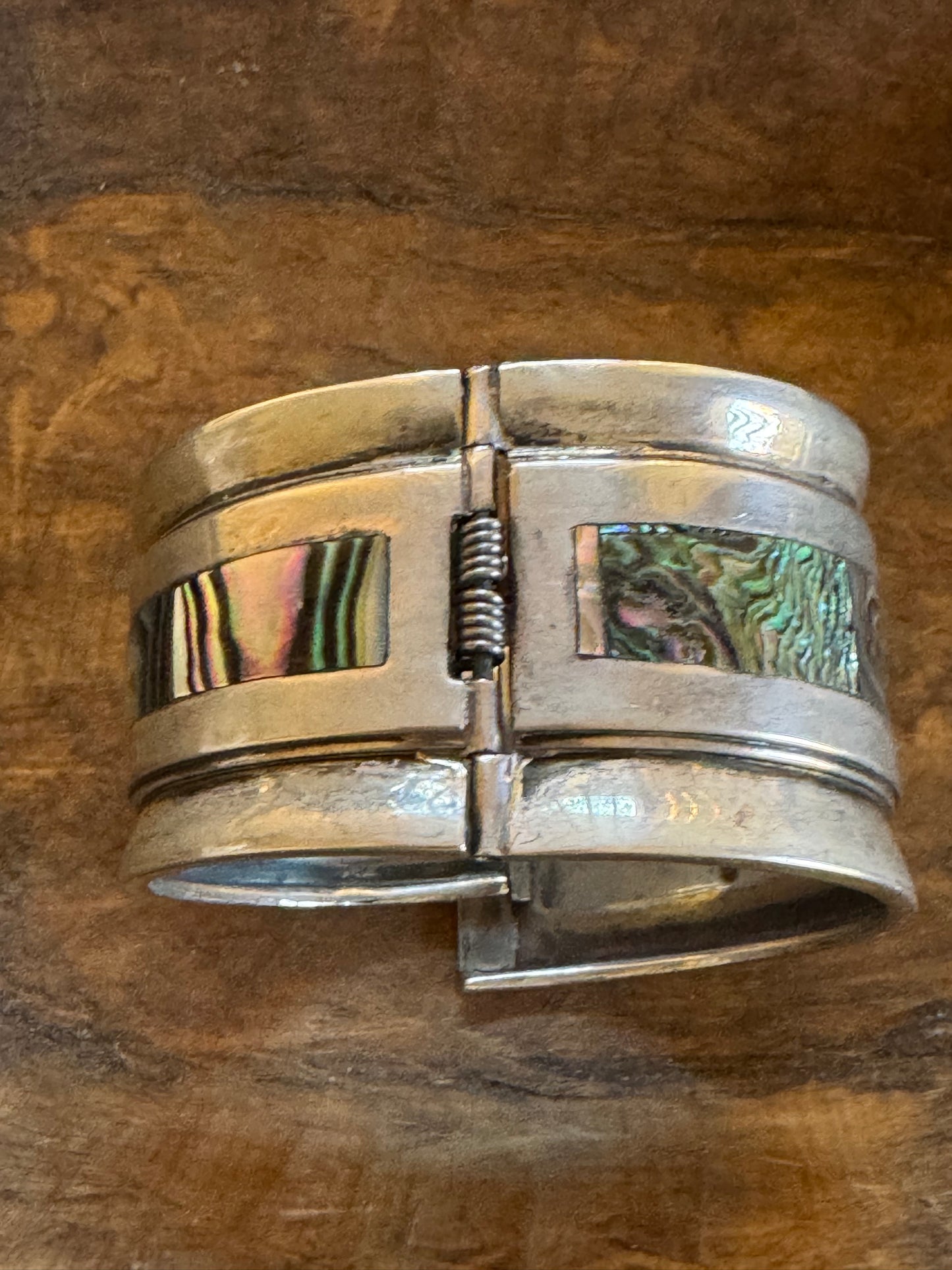 Vintage Bracelet-Sterling Silver and Abalone Bangle