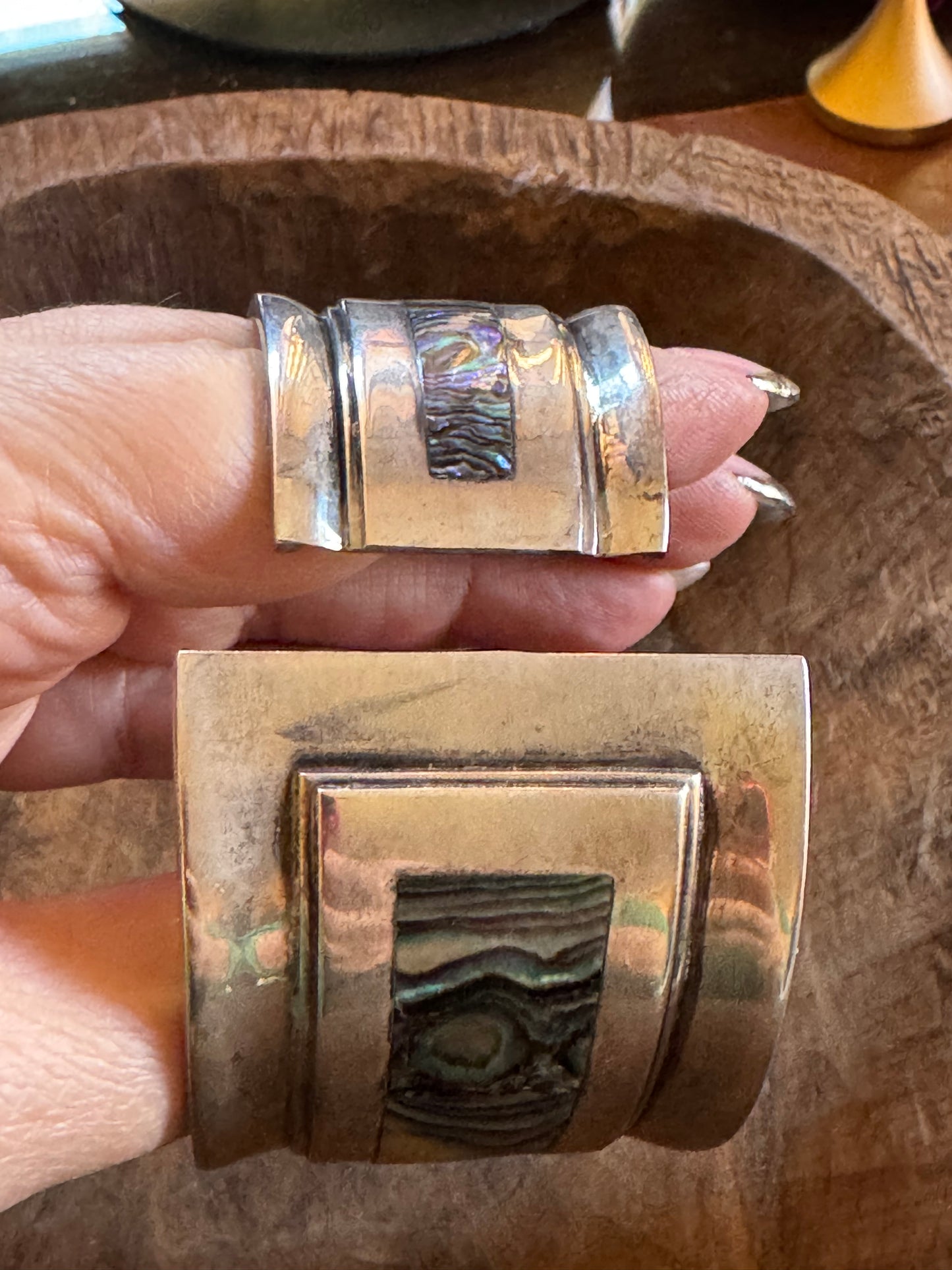 Vintage Bracelet-Sterling Silver and Abalone Bangle