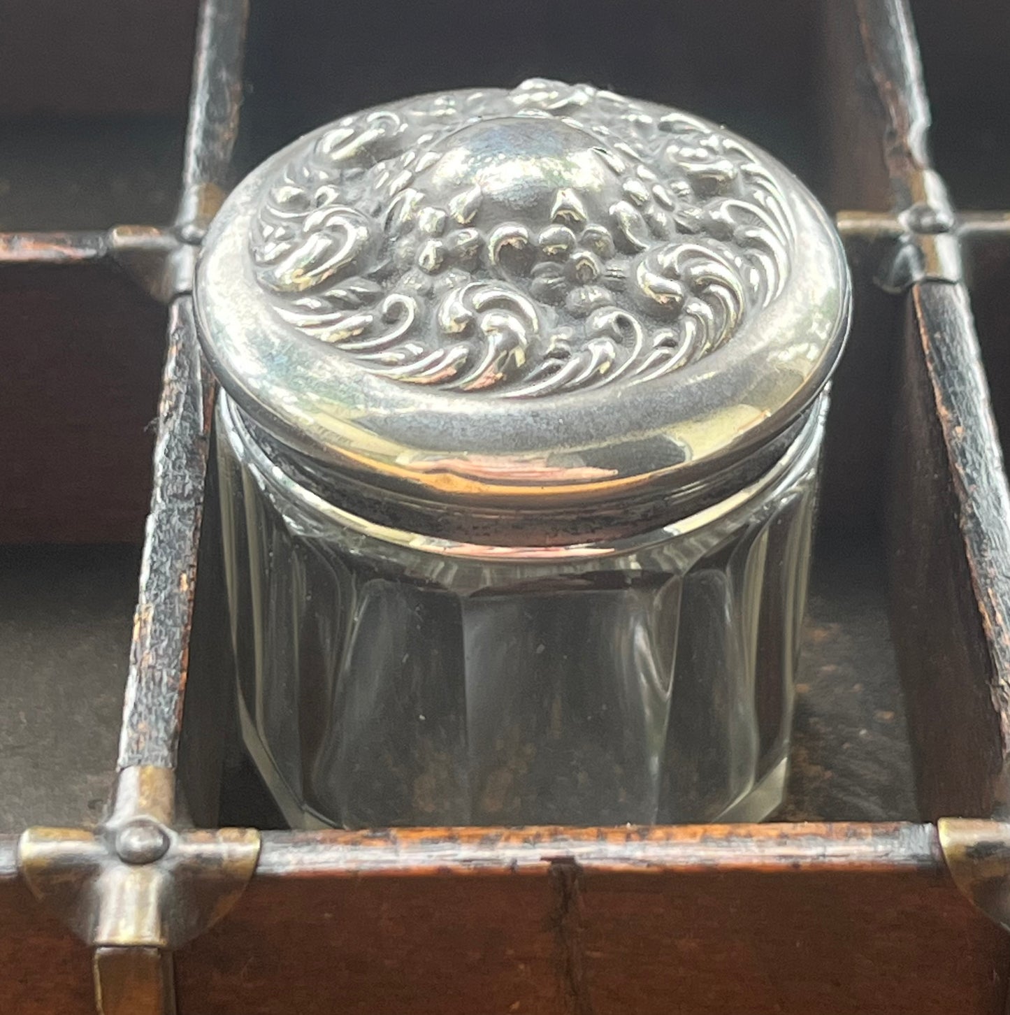 Antique Sterling and Glass Jar