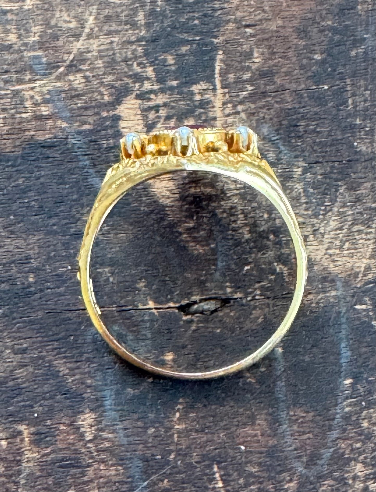 Antique Ring- Synthetic Ruby and Seed Pearl Ring