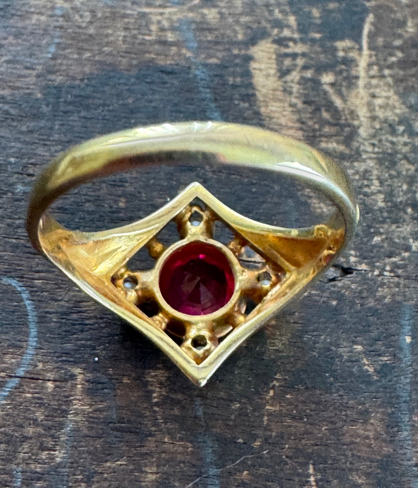 Antique Ring- Synthetic Ruby and Seed Pearl Ring